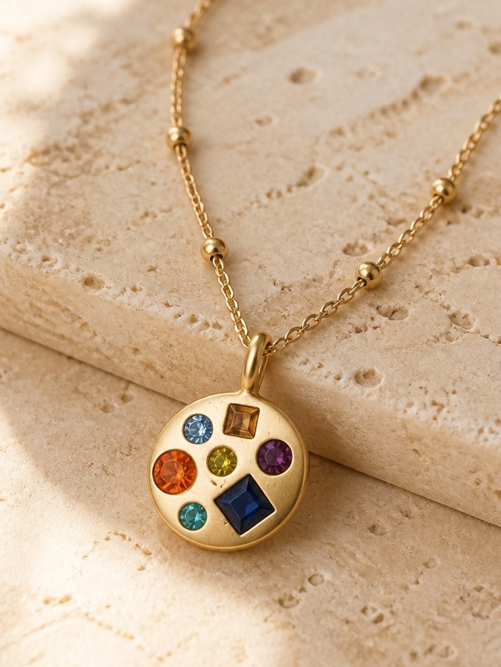 LOFT Multicolor Crystal Pendant Necklace Gold Tone - Picture 3 of 4